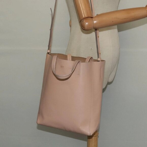 CELINE Vertical Cavas Hand Bag Leather 2way Pink Gold Auth sw418 - Picture 15 of 16